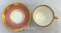 Antique Royal Worcester Pink, Gold & White Demitasse Cups And Saucers Set Of 5