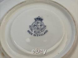 Antique Royal Worcester Pink, Gold & White Demitasse Cups And Saucers Set Of 5