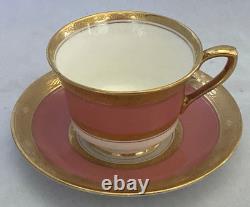 Antique Royal Worcester Pink, Gold & White Demitasse Cups And Saucers Set Of 5