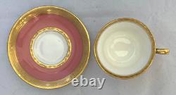 Antique Royal Worcester Pink, Gold & White Demitasse Cups And Saucers Set Of 5