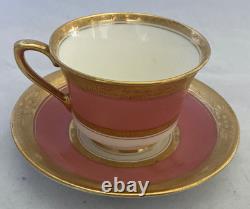 Antique Royal Worcester Pink, Gold & White Demitasse Cups And Saucers Set Of 5