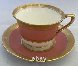 Antique Royal Worcester Pink, Gold & White Demitasse Cups And Saucers Set Of 5