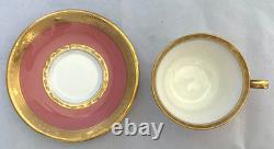 Antique Royal Worcester Pink, Gold & White Demitasse Cups And Saucers Set Of 5