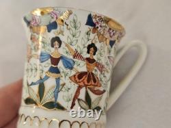 Antique Russian Demitasse Cup Saucer Dancers Flowers Sweet Signed Set