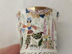 Antique Russian Demitasse Cup Saucer Dancers Flowers Sweet Signed Set