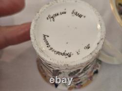 Antique Russian Demitasse Cup Saucer Dancers Flowers Sweet Signed Set
