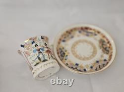 Antique Russian Demitasse Cup Saucer Dancers Flowers Sweet Signed Set
