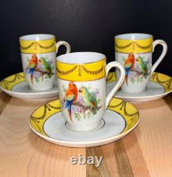 Antique Schumann Bavaria Germany Demitasse Cups & Saucers Parrots, Exotic Birds