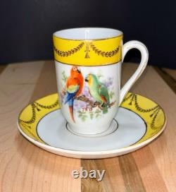 Antique Schumann Bavaria Germany Demitasse Cups & Saucers Parrots, Exotic Birds