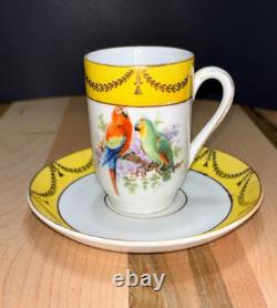 Antique Schumann Bavaria Germany Demitasse Cups & Saucers Parrots, Exotic Birds