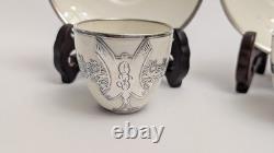 Antique Set Of 2 Mauser Cups And Saucers Silver Overlay