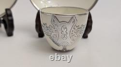 Antique Set Of 2 Mauser Cups And Saucers Silver Overlay