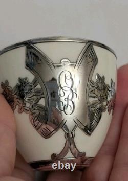 Antique Set Of 2 Mauser Cups And Saucers Silver Overlay