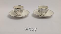 Antique Set Of 2 Mauser Cups And Saucers Silver Overlay