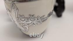 Antique Set Of 2 Mauser Cups And Saucers Silver Overlay