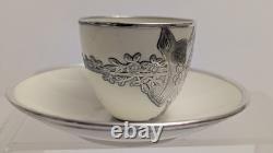 Antique Set Of 2 Mauser Cups And Saucers Silver Overlay