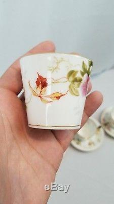 Antique Set Of 4 Painted Porcelain Haviland Limoges Demitasse Cups And Saucers