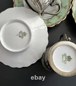 Antique Set Of 5 Aynsley Demitasse Coffeecup Saucer Sterling Silver Reticulated