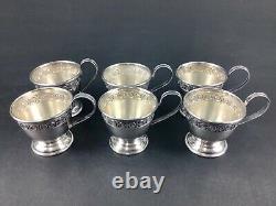 Antique Set of 6 Sterling Silver Demitasse Cups & Saucers with Rosenthal Inserts