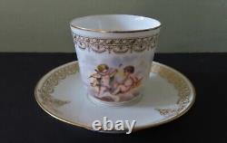 Antique Sevres Demitasse Cup & Saucer Hand Painted Cherubs Signed Debrie