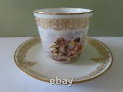 Antique Sevres Demitasse Cup & Saucer Hand Painted Cherubs Signed Debrie