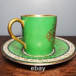 Antique Sevres Style Green & Gold Hand Painted Portrait Porcelain Demitasse Cup