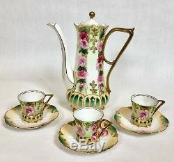 Antique Signed RS Prussia Chocolate Pot Demitasse Cup & Saucers