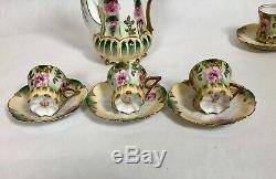Antique Signed RS Prussia Chocolate Pot Demitasse Cup & Saucers