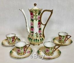 Antique Signed RS Prussia Chocolate Pot Demitasse Cup & Saucers