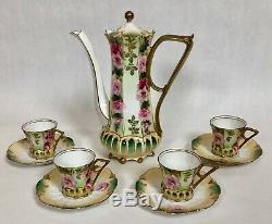 Antique Signed RS Prussia Chocolate Pot Demitasse Cup & Saucers