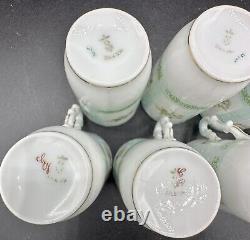Antique Silesia Germany Hand Painted Embossed Demitasse Chocolate Cups & Saucers