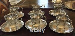Antique Silver Demitasse Cup And Saucer Set Of 6