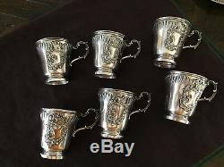 Antique Silver Demitasse Cup And Saucer Set Of 6