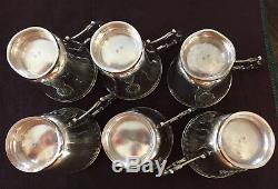 Antique Silver Demitasse Cup And Saucer Set Of 6