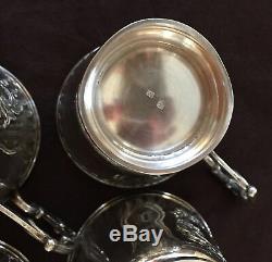 Antique Silver Demitasse Cup And Saucer Set Of 6