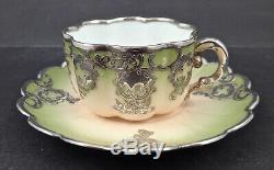 Antique Silver Overlay Demitasse Cup & Saucer, Continental