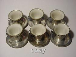 Antique Sterling Silver Demitasse Cups & Saucers Lenox Excelsior Inserts Liners