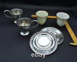 Antique Sterling Silver Demitasse Espresso Cups & Saucers 1922 Pair of 2