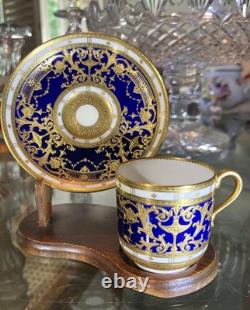 Antique Tiffany & Co. Cobalt Blue Gold Demitasse Cup Saucer Set H3885 Circa 1925