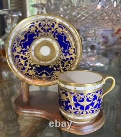 Antique Tiffany & Co. Cobalt Blue Gold Demitasse Cup Saucer Set H3885 Circa 1925