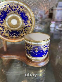 Antique Tiffany & Co. Cobalt Blue Gold Demitasse Cup Saucer Set H3885 Circa 1925