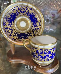 Antique Tiffany & Co. Cobalt Blue Gold Demitasse Cup Saucer Set H3885 Circa 1925