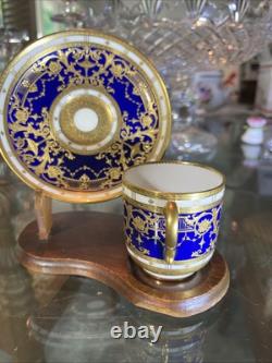 Antique Tiffany & Co. Cobalt Blue Gold Demitasse Cup Saucer Set H3885 Circa 1925