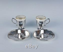 Antique Tiffany Sterling Silver Lenox Porcelain Insert Demitasse Cup Saucer Sets