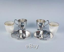 Antique Tiffany Sterling Silver Lenox Porcelain Insert Demitasse Cup Saucer Sets