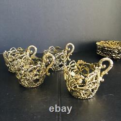 Antique Turkish Turkiye Ormolu 4 Tea Demitasse Cup Holders 6 Saucers 1 Spoon