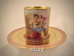 Antique Vienna Demitasse Cup & Saucer, Cupid & Lady