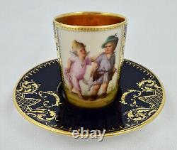 Antique Vienna Demitasse Cup Saucer, Scenic