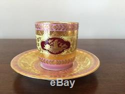 Antique Vienna Hand-Painted Demitasse Cup & Saucer Set Pink & Gold