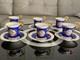 Antique Vintage German Gdr Porcelain Demitasse Cups & Saucer Blue Gold Gilded